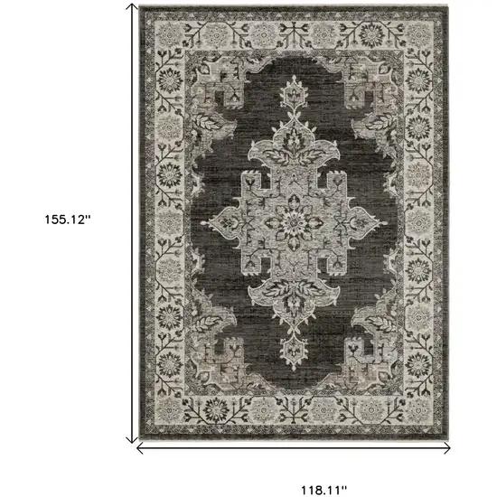 Gray And Beige Medallion Area Rug With Fringe Photo 3