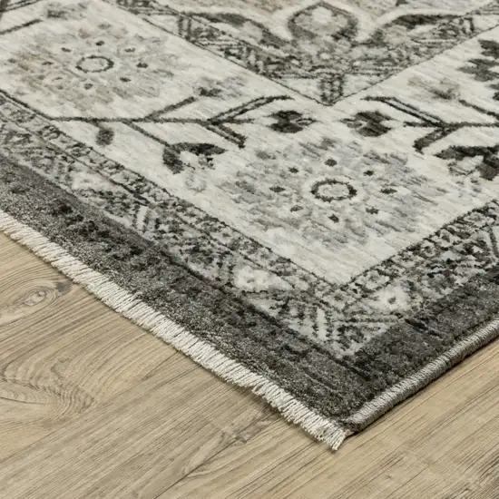 Gray And Beige Medallion Area Rug With Fringe Photo 6