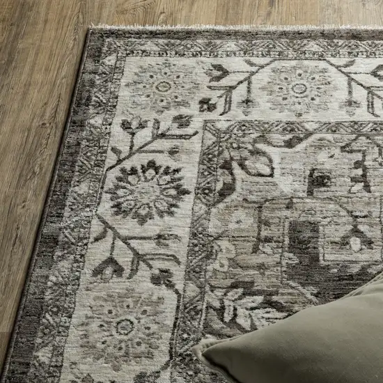 Gray And Beige Medallion Area Rug With Fringe Photo 7