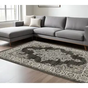 Photo of Gray And Beige Medallion Area Rug With Fringe