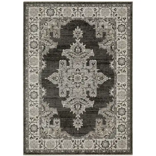 Gray And Beige Medallion Area Rug With Fringe Photo 5