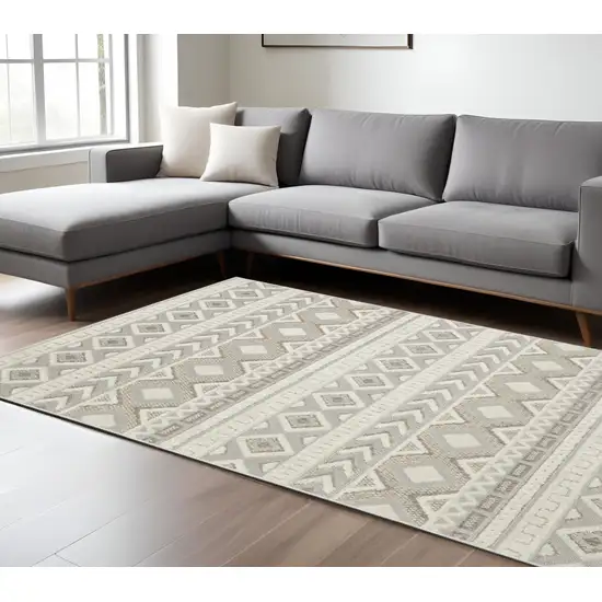 Gray And Beige Tribal Area Rug Photo 1