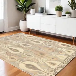 Photo of Gray And Beige Wool Abstract Hand Tufted Area Rug