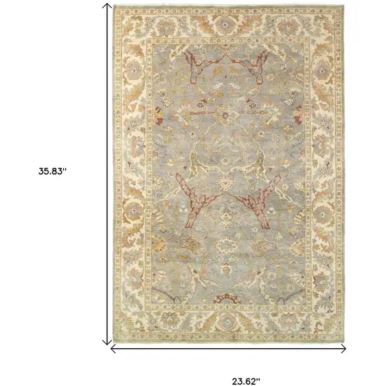 Gray And Beige Wool Oriental Hand Knotted Area Rug Photo 3