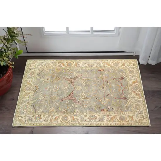 Gray And Beige Wool Oriental Hand Knotted Area Rug Photo 1