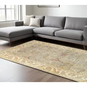 Photo of Gray And Beige Wool Oriental Hand Knotted Area Rug