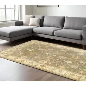 Photo of Gray And Beige Wool Oriental Hand Knotted Area Rug