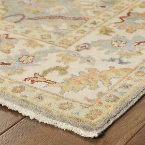 Photo of Gray And Beige Wool Oriental Hand Knotted Area Rug