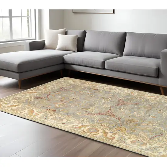 Gray And Beige Wool Oriental Hand Knotted Area Rug Photo 1