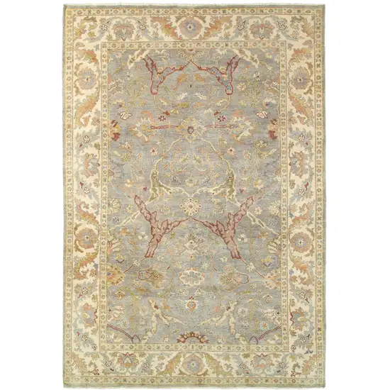 Gray And Beige Wool Oriental Hand Knotted Area Rug Photo 2