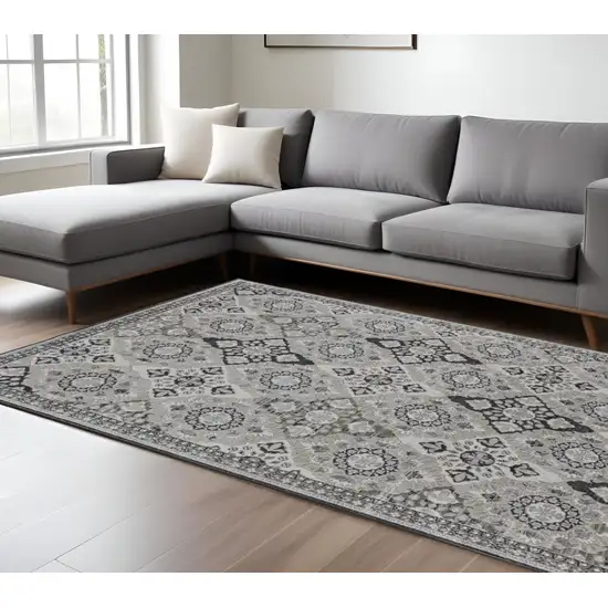 Gray and Black Abstract Power Loom Non Skid Area Rug Photo 1