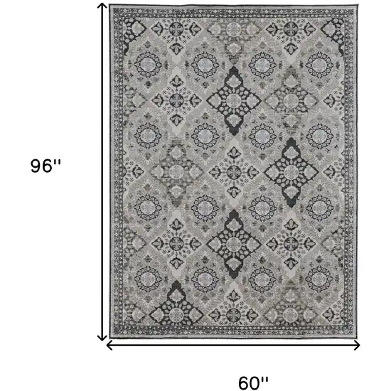 Gray And Black Floral Power Loom Area Rug Photo 5