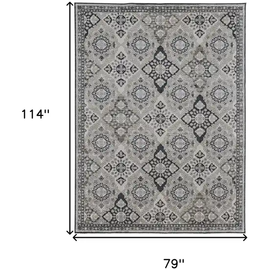 Gray And Black Floral Power Loom Area Rug Photo 4