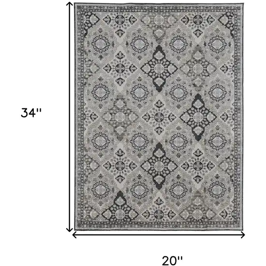 Gray And Black Floral Power Loom Area Rug Photo 7