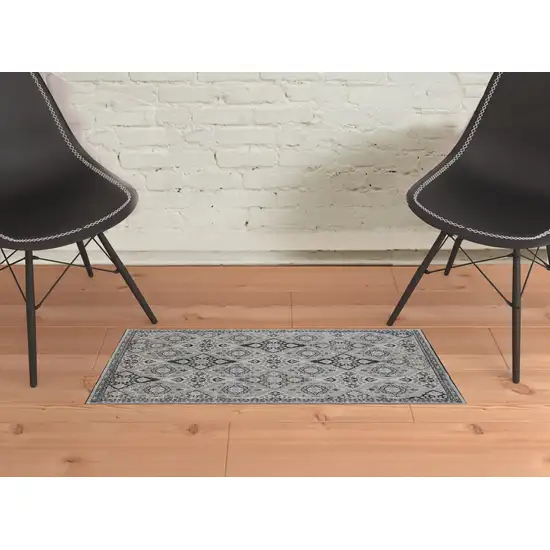 Gray And Black Floral Power Loom Area Rug Photo 2