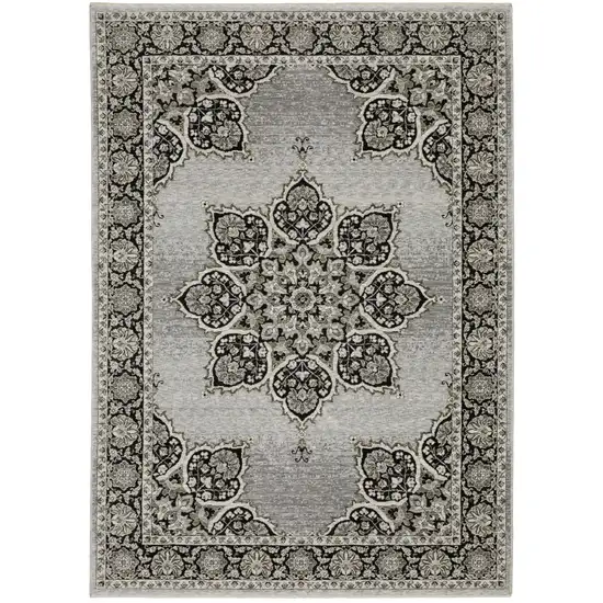 Gray And Black Medallion Area Rug With Fringe Photo 4