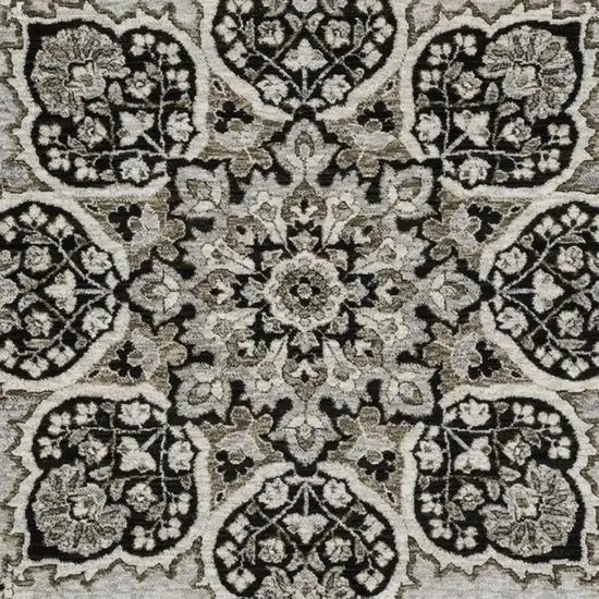 Gray And Black Medallion Area Rug With Fringe Photo 8