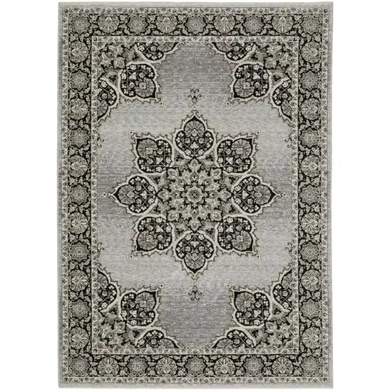 Gray And Black Medallion Area Rug With Fringe Photo 2