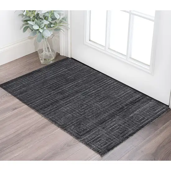 Gray and Black Striped Hand Woven Area Rug Photo 1