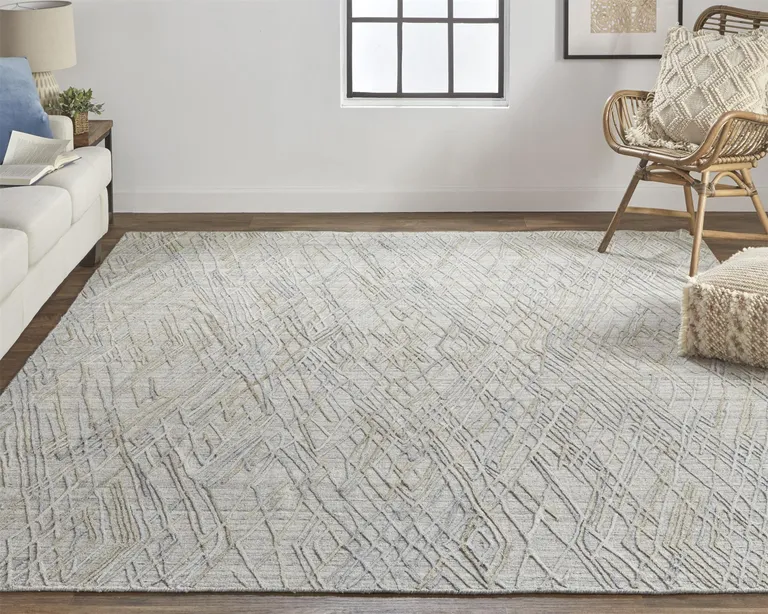 Gray And Blue Abstract Hand Woven Area Rug Photo 2