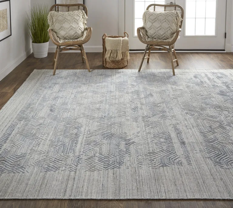 Gray And Blue Abstract Hand Woven Area Rug Photo 5