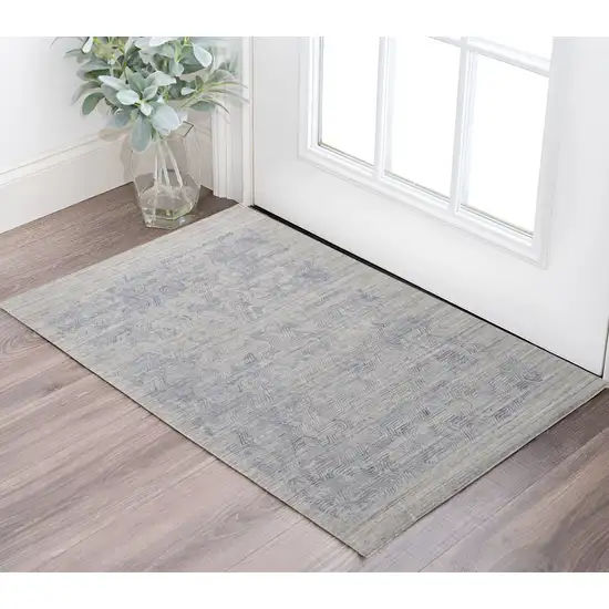 Blue and Gray Abstract Hand Woven Area Rug Photo 1