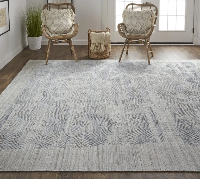 Gray And Blue Abstract Hand Woven Distressed Area Rug Photo 2