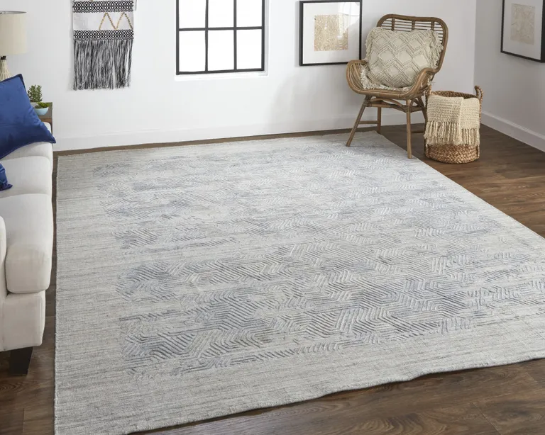 Gray And Blue Abstract Hand Woven Distressed Area Rug Photo 1