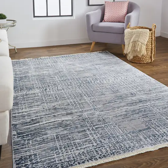 Gray And Blue Abstract Stain Resistant Area Rug Photo 7