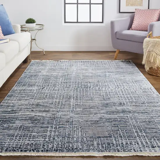 Gray And Blue Abstract Stain Resistant Area Rug Photo 6