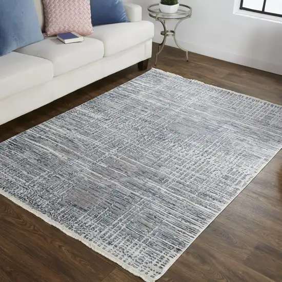 Gray And Blue Abstract Stain Resistant Area Rug Photo 8