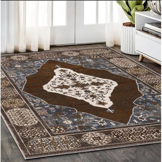 Gray And Blue Medallion Area Rug Photo 1