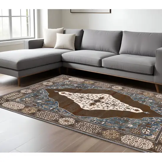 Gray And Blue Medallion Area Rug Photo 1