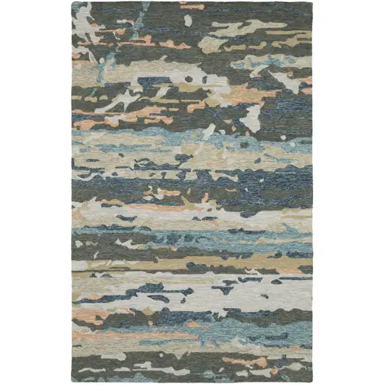 Gray And Blue Wool Abstract Hand Tufted Area Rug Photo 2