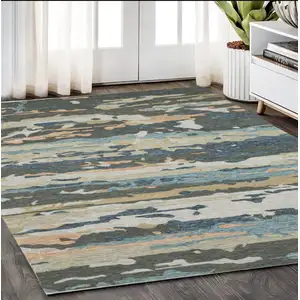 Photo of Gray And Blue Wool Abstract Hand Tufted Area Rug