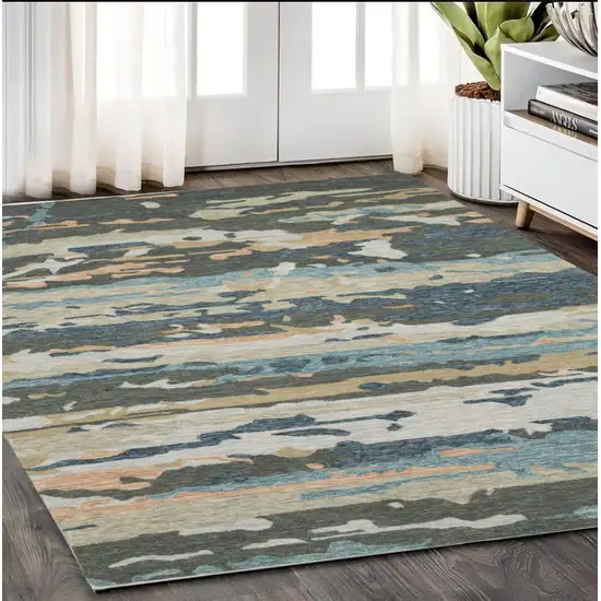 Gray And Blue Wool Abstract Hand Tufted Area Rug Photo 1