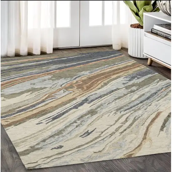 Gray And Blue Wool Abstract Hand Tufted Area Rug Photo 1