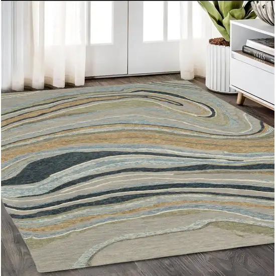 Gray And Blue Wool Abstract Hand Tufted Area Rug Photo 1