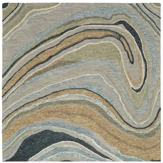 Gray And Blue Wool Abstract Hand Tufted Area Rug Photo 8