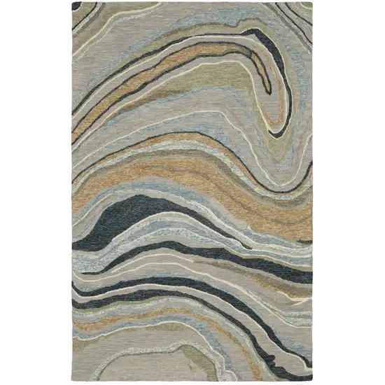 Gray And Blue Wool Abstract Hand Tufted Area Rug Photo 2