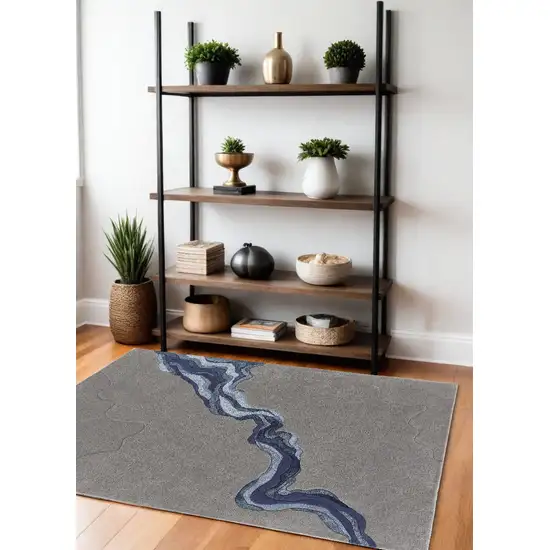 Blue and Gray Wool Abstract Hand Tufted Area Rug Photo 1