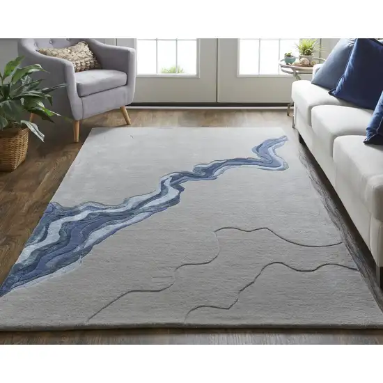 Gray And Blue Wool Abstract Tufted Handmade Area Rug Photo 8