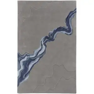 Photo of Gray And Blue Wool Abstract Tufted Handmade Area Rug