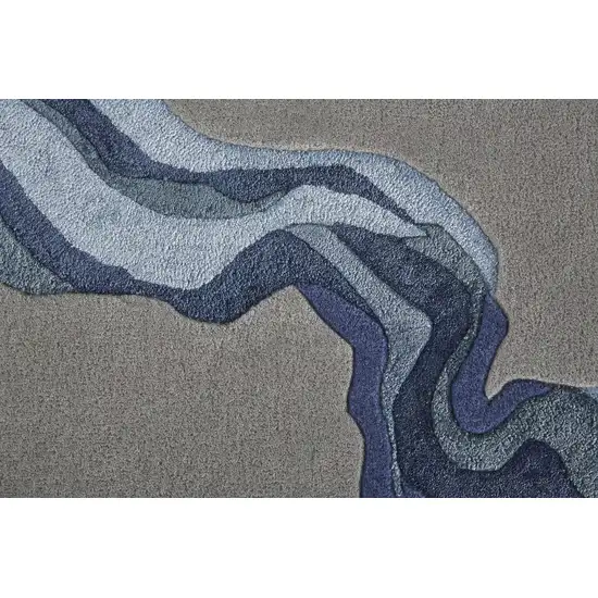 Gray And Blue Wool Abstract Tufted Handmade Area Rug Photo 6