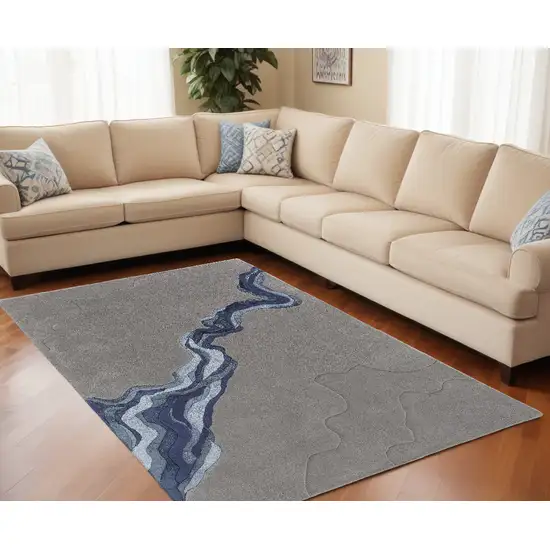 Blue and Gray Wool Abstract Hand Tufted Area Rug Photo 1