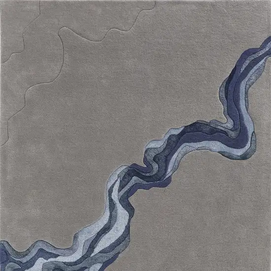 Blue and Gray Wool Abstract Hand Tufted Area Rug Photo 4