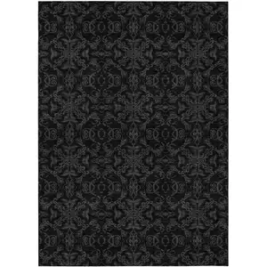 Photo of Gray And Charcoal Medallion Washable Indoor Outdoor Area Rug