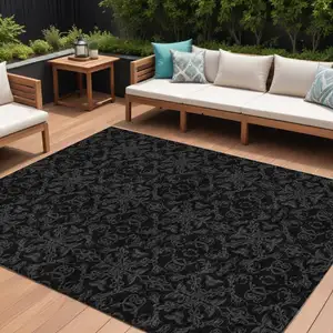 Photo of Gray And Charcoal Medallion Washable Indoor Outdoor Area Rug