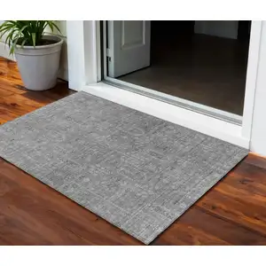 Photo of Gray And Charcoal Southwestern Washable Indoor Outdoor Area Rug