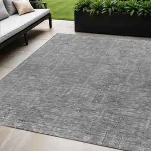 Photo of Gray And Charcoal Southwestern Washable Indoor Outdoor Area Rug